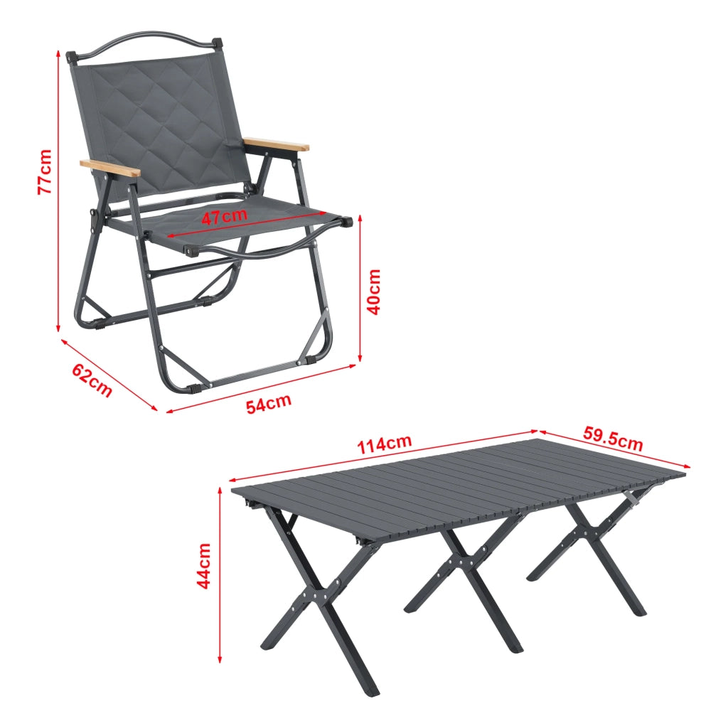 Set tavolo e 4 sedie da campeggio in tessuto Oxford 600D grigio 03_0010695