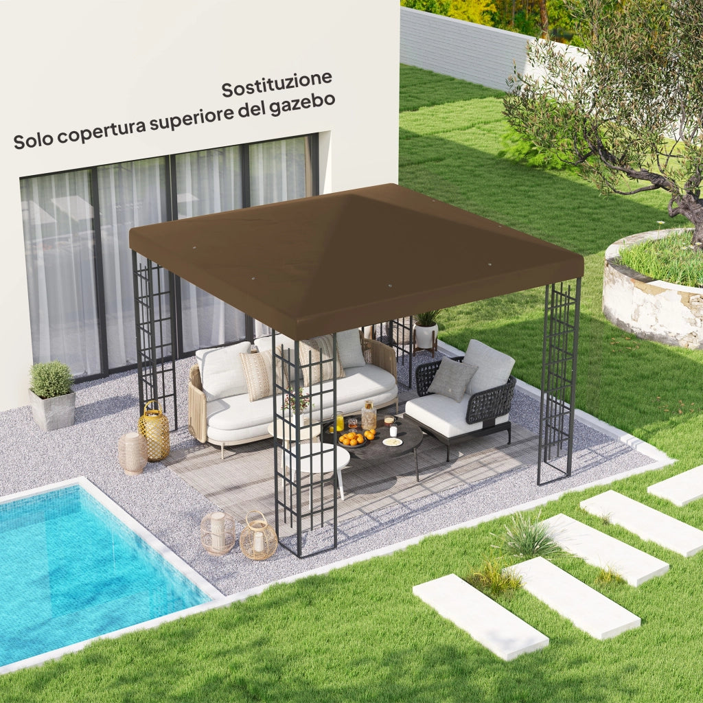 Copertura per Gazebo da Giardino 3x3 m in Tessuto Oxford 600D con Fori di Drenaggio, Marrone