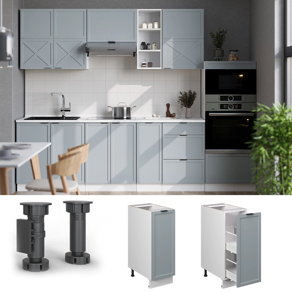 Armadio cucina dispensa alto Fame-Line Blu-grigio chiaro/Bianco 30 cm senza piano di lavoro Vicco