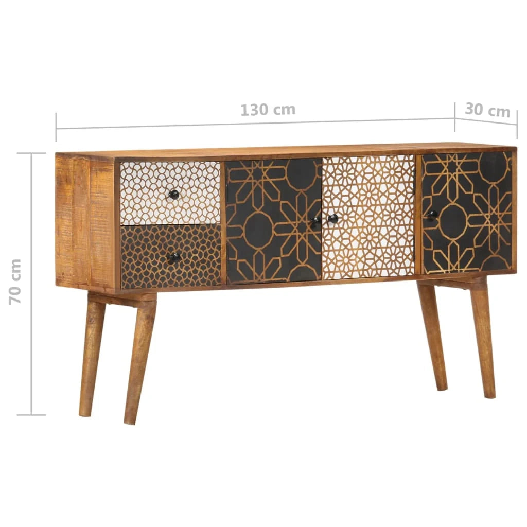 Buffet credenza cassettiera armadio mobile contenitore organizer per cucina soggiorno salotto con motivo stampato 130 x 30 x 70 cm legno massello di mango marrone 02_0030086