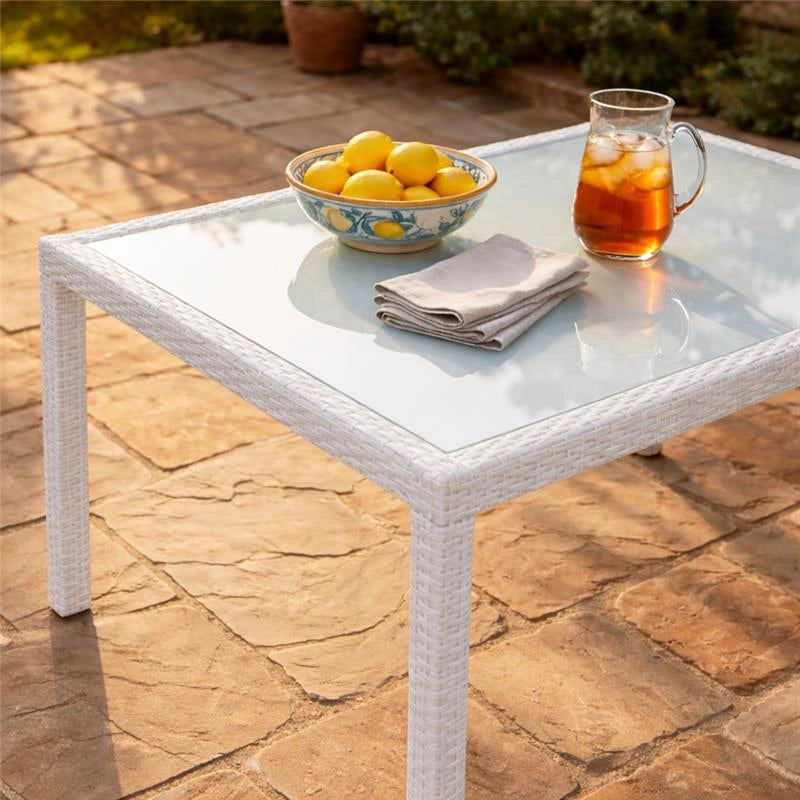 TAVOLO AZORE IN ACCIAIO E WICKER BIANCO 150 X 90CM