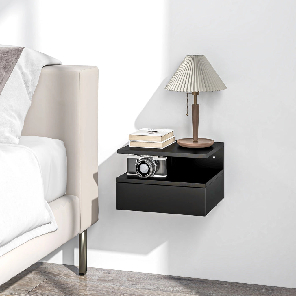 Comodino con cassetto e ripiano aperto ¨C zephmum ¨C 35x32x22,5 cm, nero