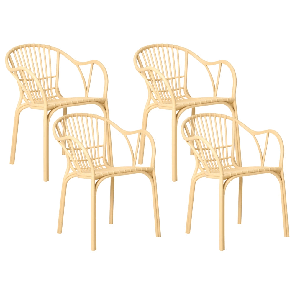 Set di 4 sedie da giardino beige in polipropilene leggero resistente alle intemperie in plastica per interni e per esterni moderno