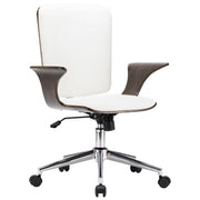 Poltroncina sedia girevole per studio ufficio computer in ecopelle e legno curvato bianco 02_0024087