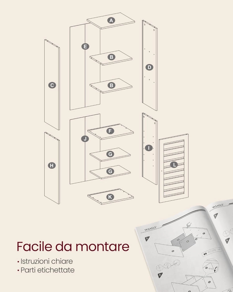 VASAGLE Mobile da Bagno, Armadio Alto per Bagno, Organizzatore Portaoggetti, con 3 Scomparti Aperti e 2 Ripiani Regolabili, Soggiorno, Entrata, Bianco Nuvola BBK160W01