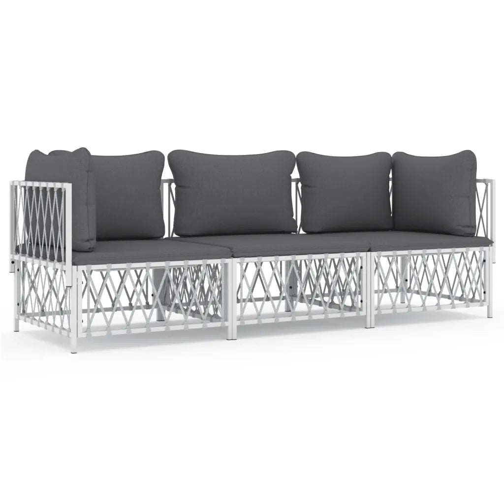 Set Salotto da Giardino 3 pz con Cuscini in Acciaio Bianco 3186816