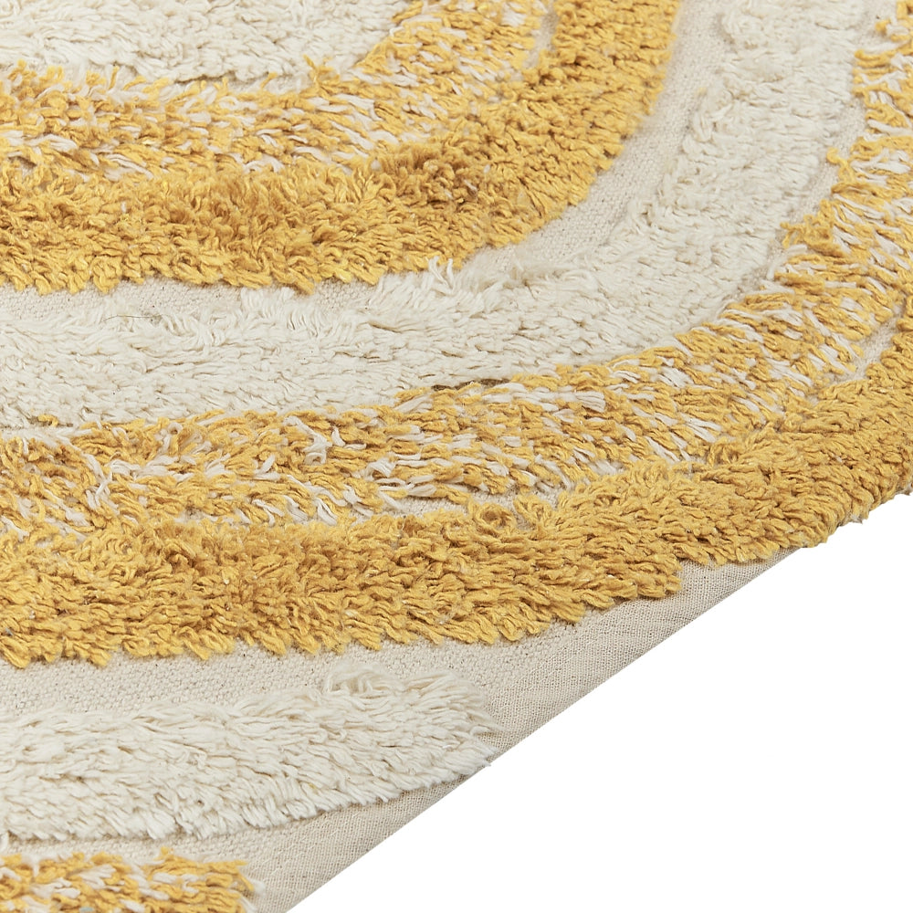 Tappeto beige e giallo 140 x 200 cm cotone fatto a mano motivo geometrico soggiorno camera da letto