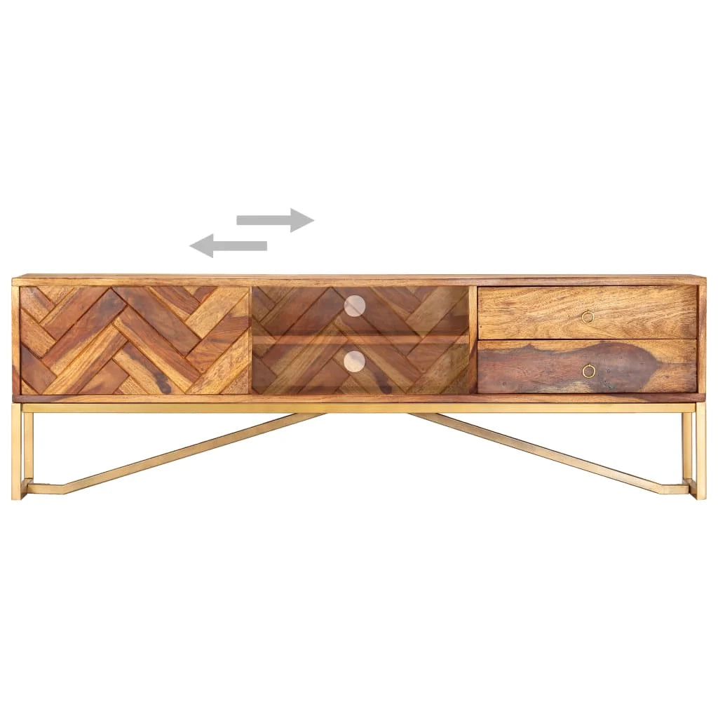 Mobile porta TV multimediale mensola per TV credenza per TV per sala da pranzo soggiorno camera da letto 140 x 30 x 45 cm legno massello di sheesham marrone 02_0025914