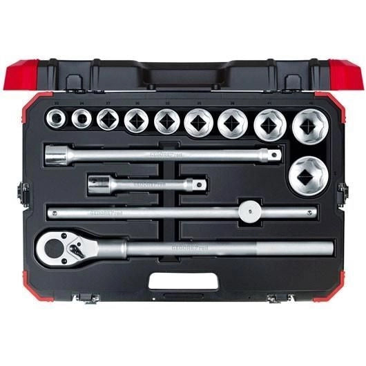 GEDORE R78004014 Set di chiavi a bussola 3-4'' 14 pezzi 22-50 mm con cricchetto e prolunghe colore Rosso