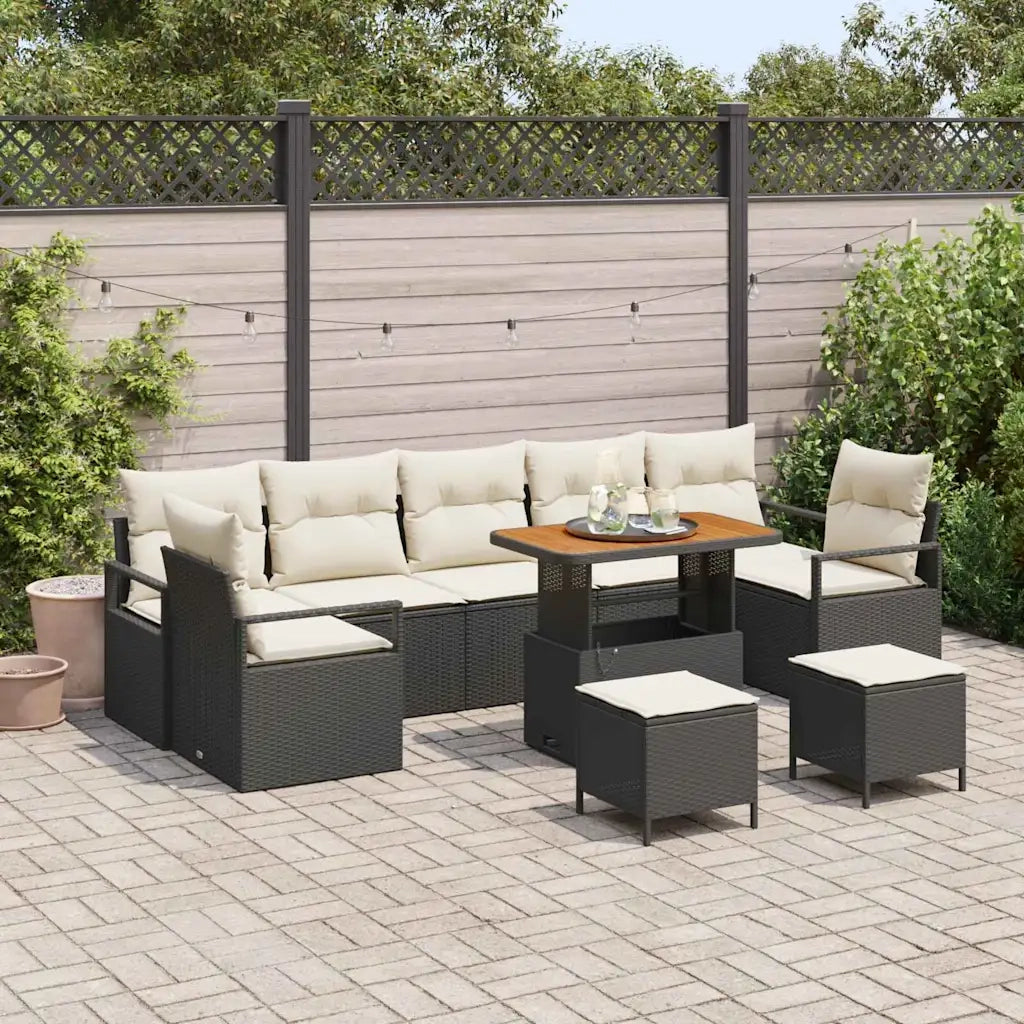Set Divano da Giardino con cuscino 10 pcs Nero e Crema