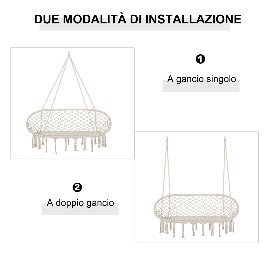 Amaca da giardino a dondolo 2 posti in macram¨¨ ¨C zephmum ¨C bianco crema