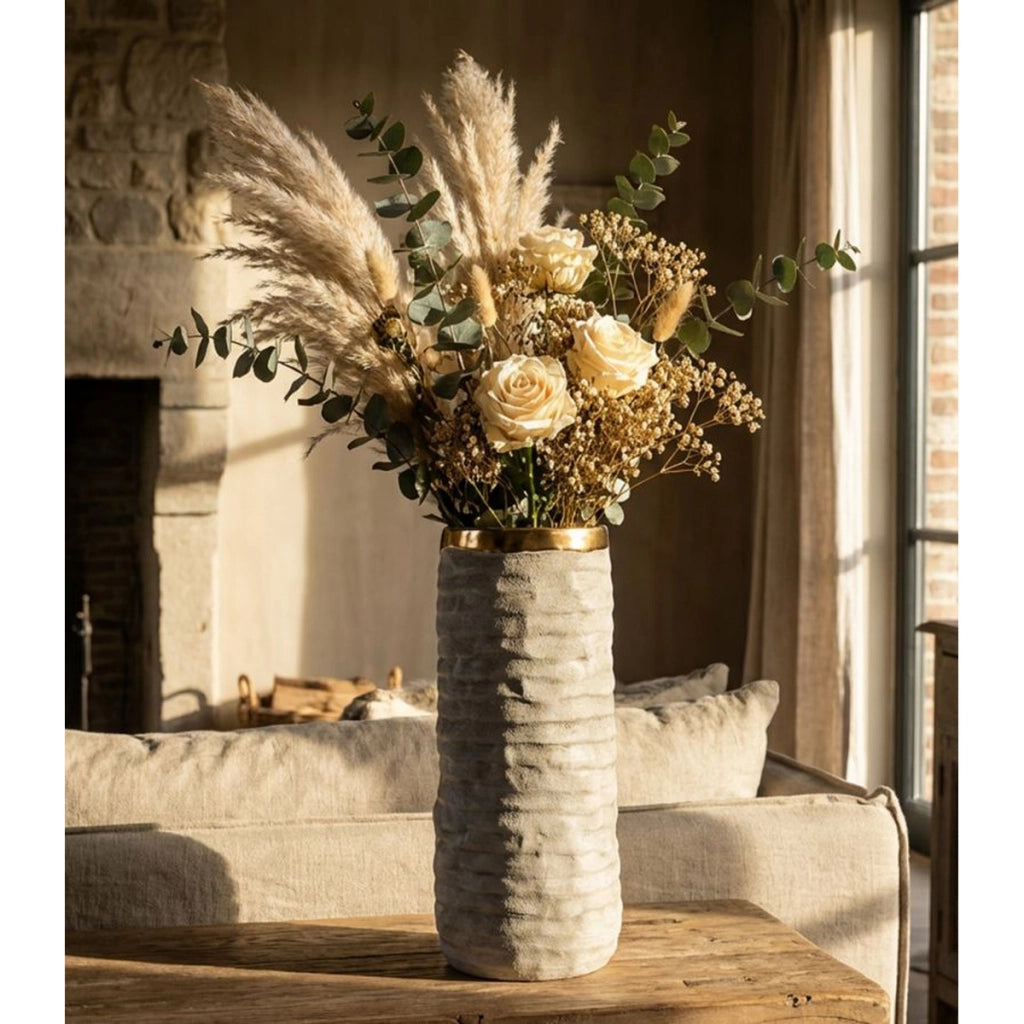 Vaso Decorativo VKH1019, Grigio, Ceramica, 14x14x31,5 cm