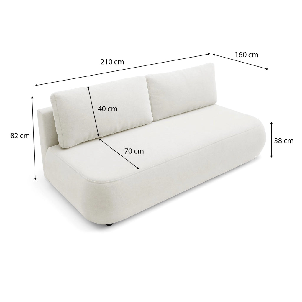 Brugnato, Divano Letto 2 Posti Contenitore, 210x106 cm Bianco Crema