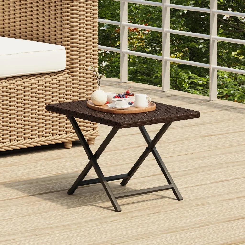Tavolino da Giardino | Tavolo Pieghevole Marrone 45x35x32 cm in Polyrattan