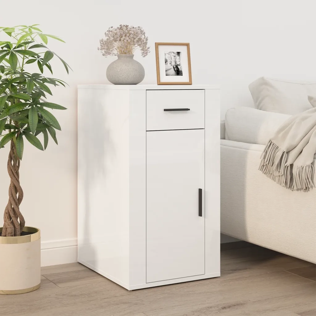 Armadietto Scrivania Bianco Lucido 40x49x75cm Legno Multistrato cod mxl 63651