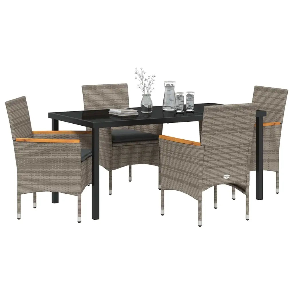 Set da Pranzo per Giardino con cuscino 5 pcs Grigio polyrattan