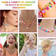 990 pezzi di pasta di polimero per perle - Perle a forma di fiori colorate per la realizzazione di bracciali - Set di stringhe con animali felici e frutta