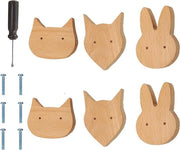 6 kastknoppen in legno con design animali - volpe gatto coniglio - per casa cucina camera da letto - maniglie di cassetto