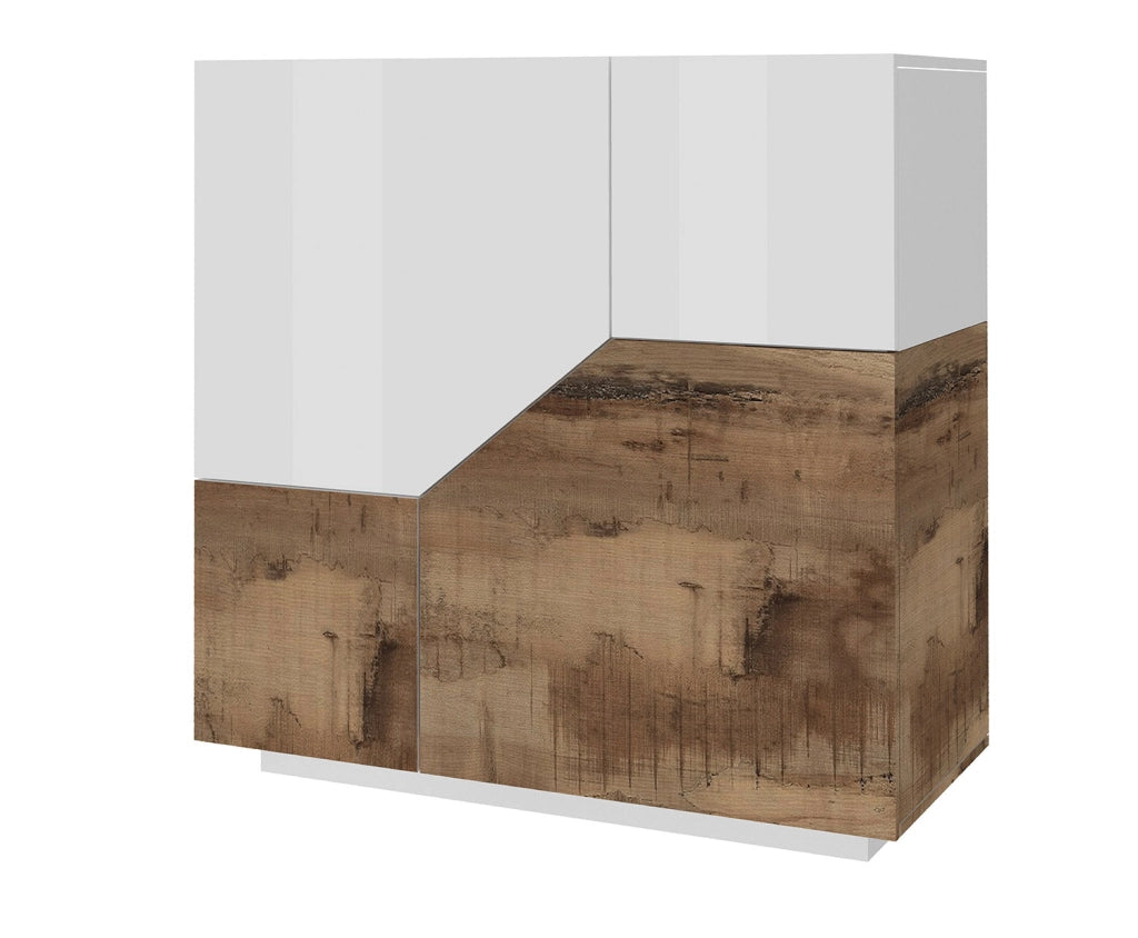 Credenza Alta 100x43x106 cm Alien Bianco Lucido e Acero Pereira
