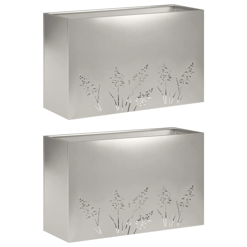 Vaso da giardino 2 pz Argento 80 x 20 x 49 cm Acciaio Inox 8005829