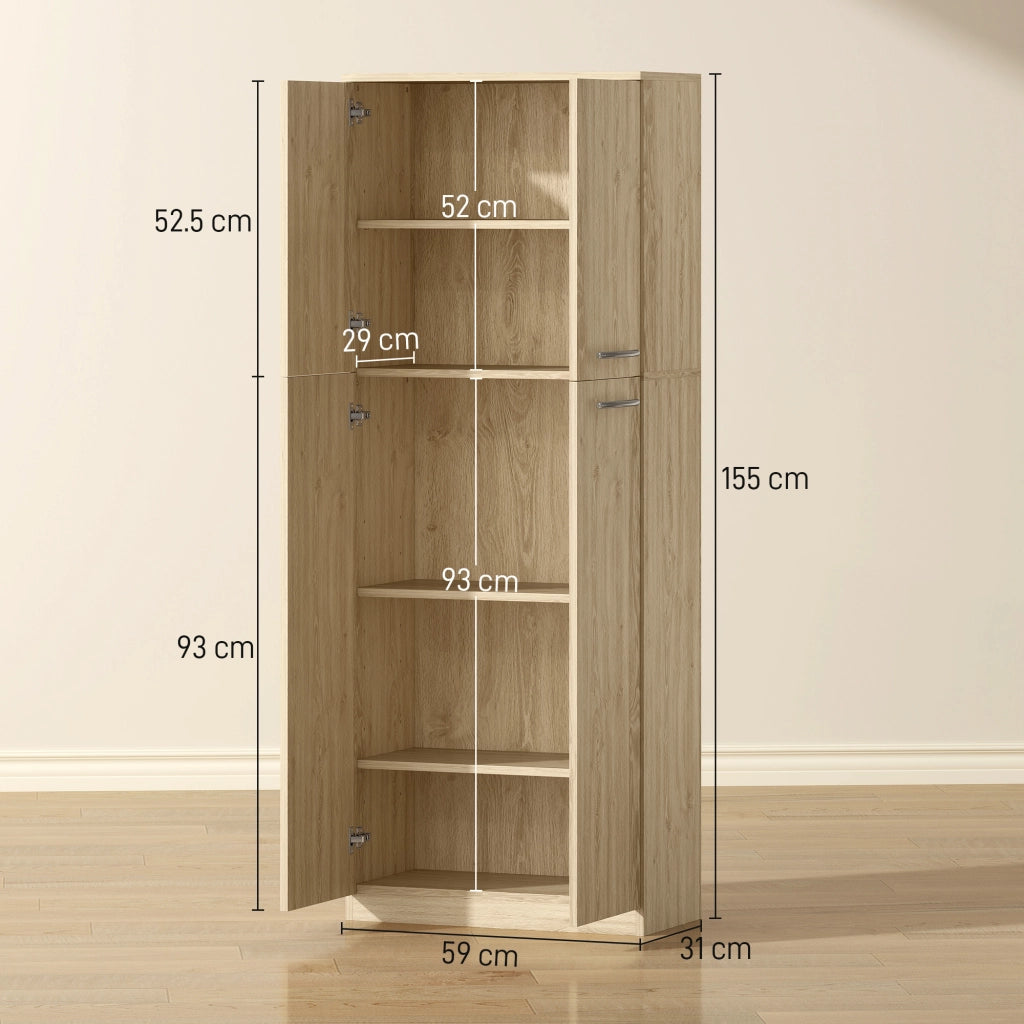 Mobile Contenitore Minimal 59x31x155 cm con 2 Armadietti e Mensole Regolabili in Legno Rovere