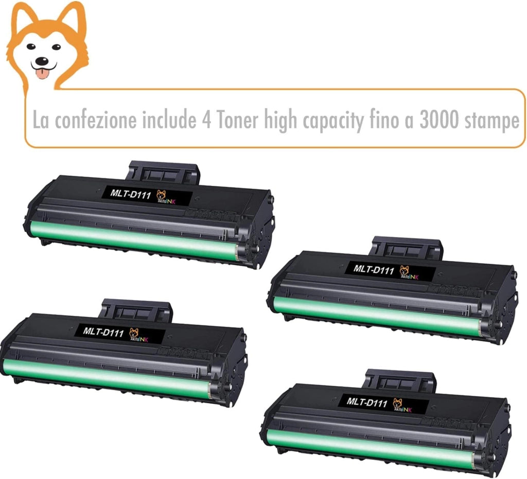 4 Toner Samsung D111L D111S Compatibili AkitaINK Nero