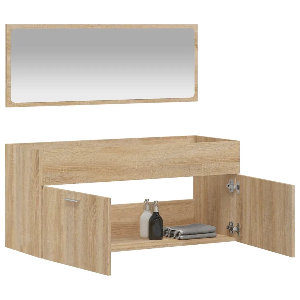 Mobile da Bagno con Specchio Rovere Sonoma in Legno Multistratocod mxl 82184