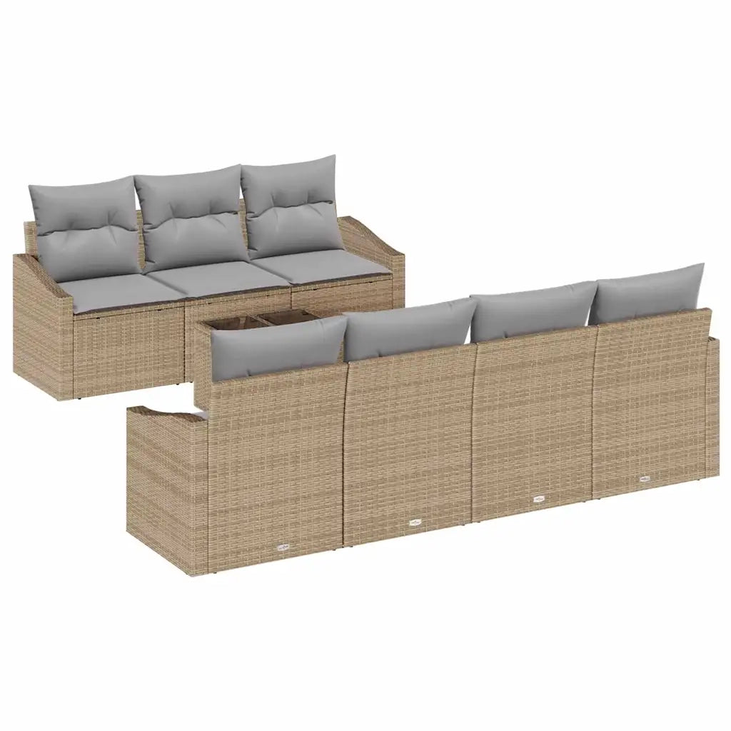 Set di divani con cuscino 8 pcs Beige e grigio polyrattan