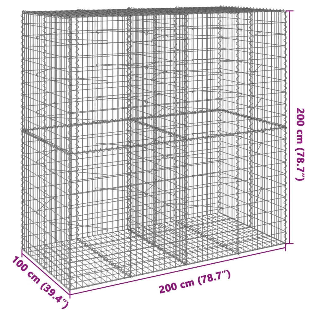 Gabbione recinto a gabbia muro di contenimento con coperchio 200 x 100 x 200 cm ferro zincato argento 02_0040141