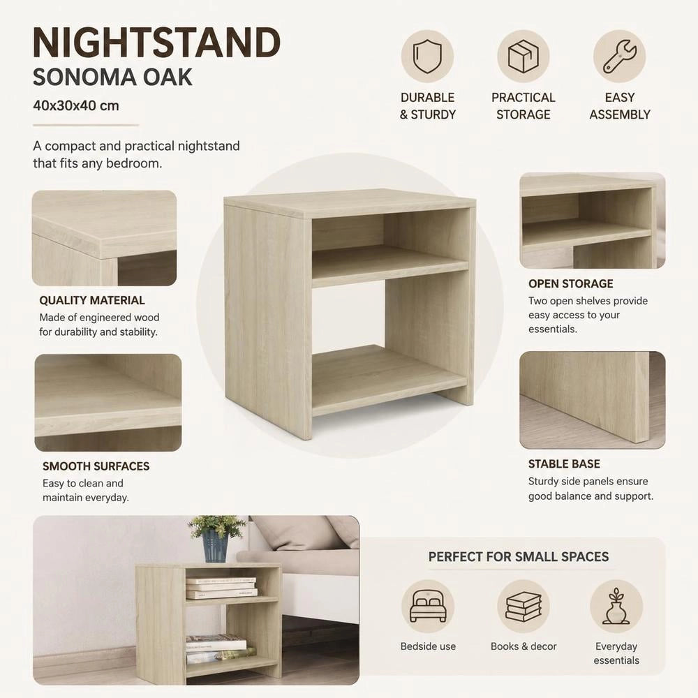 Bedside Table Sonoma Oak 40x30x40 Cm Wood Composite