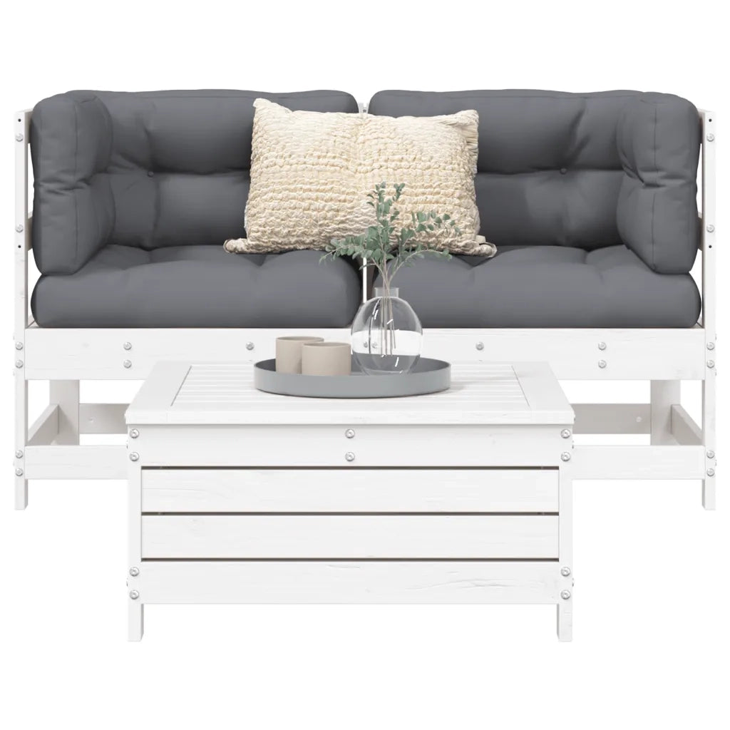 Set Divani da Giardino 3 pz Bianco in Legno Massello di Pino