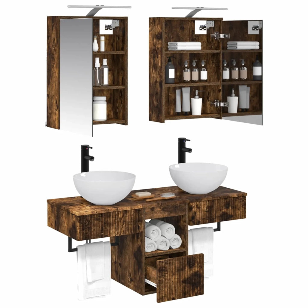 Set di Armadi da Bagno 5 pcs Rovere Fumo 43 x 16 x 62,5 cm 3406283