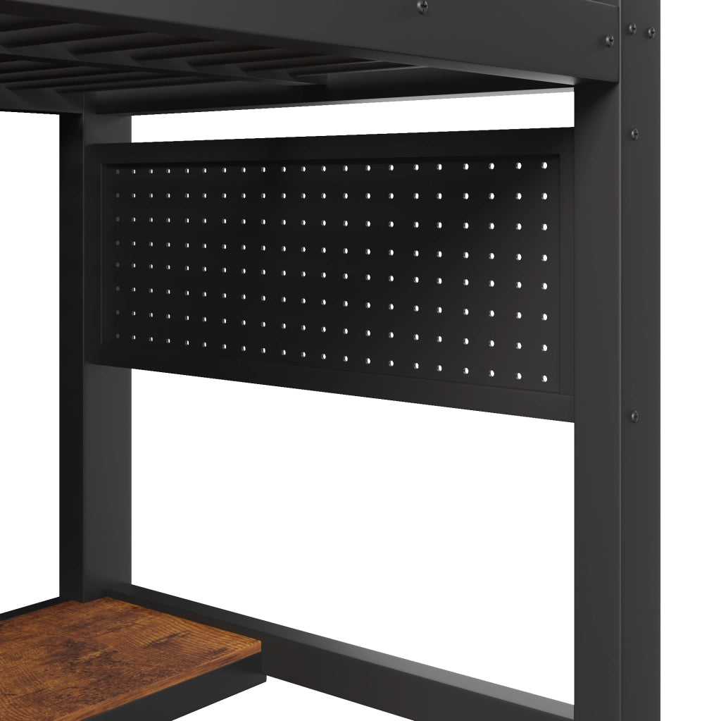 Letto a soppalco in metallo 90x200 cm con scrivania e LED