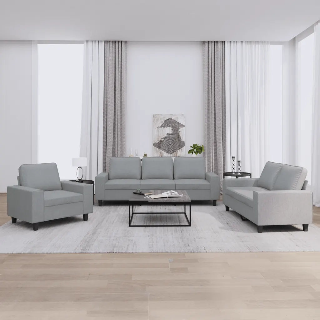 Set di Divani 3 pz Grigio Chiaro in Tessuto