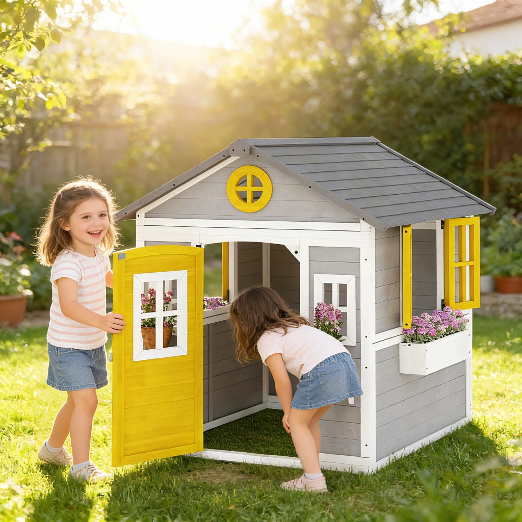 Casetta Giardino Bambini in Legno ¨C zephmum ¨C Grigio 120x120x120