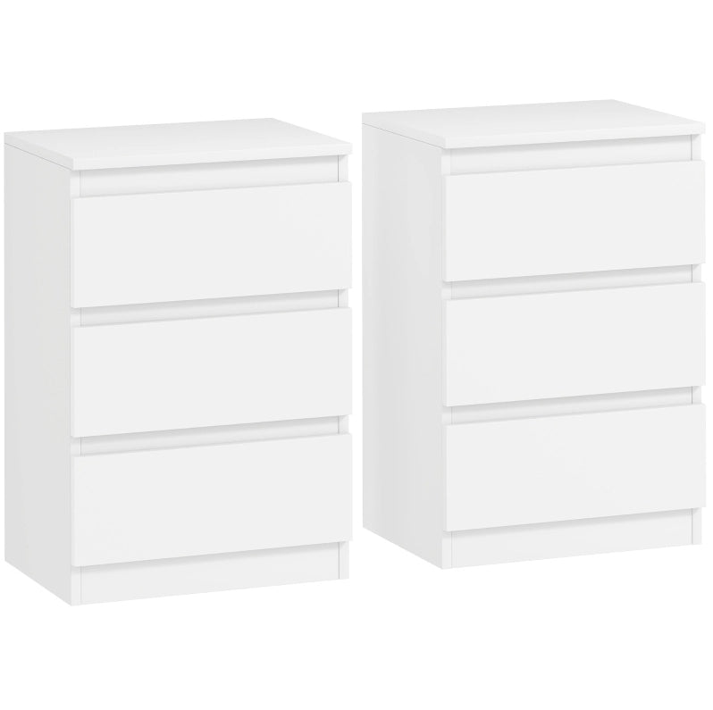 Set di 2 comodini bianchi con 3 cassetti, 40 x 30 x 59,5 cm