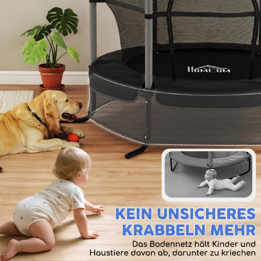 Trampolino per Bambini ¨C zephmum ¨C Nero, Acciaio e Plastica, ?163 cm, con Rete di Sicurezza, 50 kg