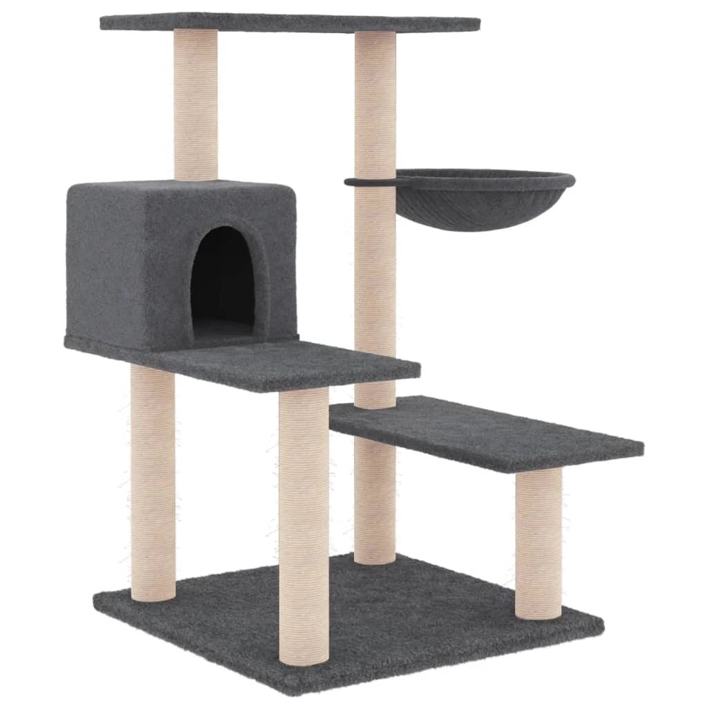 Tiragraffi per gatti Mobili per arrampicata su torre Tiragraffi piattaforma da arrampicata con tiragraffi in sisal scuro 82,5 cm grigio 02_0022708