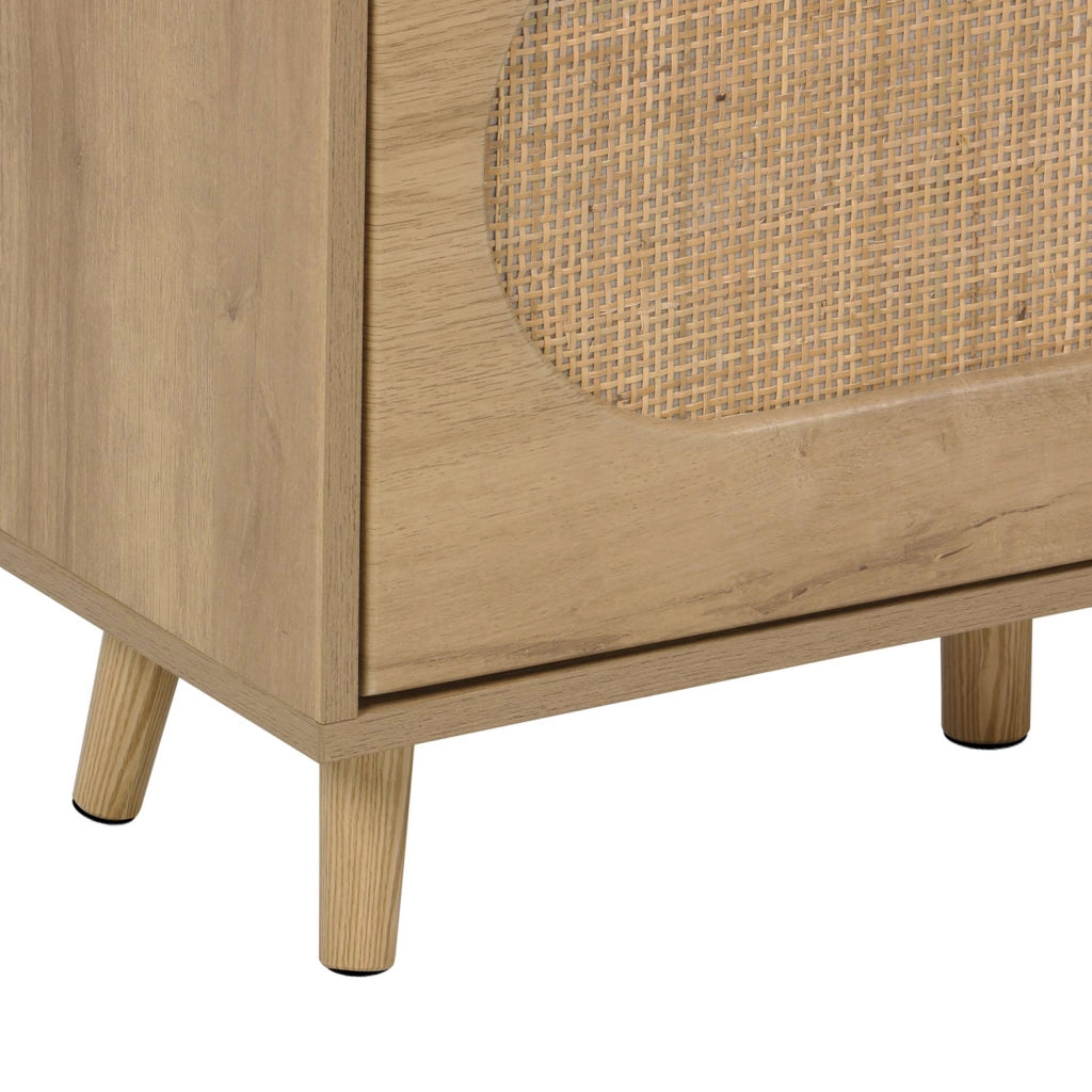 Scarpiera con decoro in legno e canna, 3 ante, marrone naturale