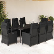 Set da Pranzo da Giardino 9 pz con Cuscini Nero in Polyrattan 3212760