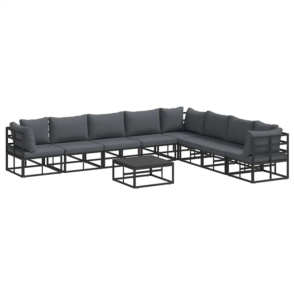 vidaXL Set Divano da Giardino con cuscino 9 pcs Nero Alluminio