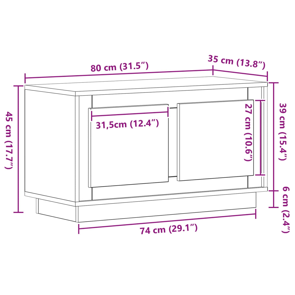 Mobile TV  Nero Rovere 80x35x45 cm Legno Ingegnerizzato