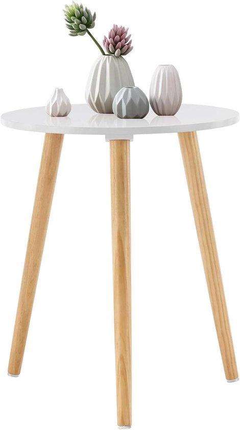 Tavolo da notte rotondo - multifunzionale e robusto - 1 pezzo - bianco/naturale - legno - Ø 42 x 52 cm