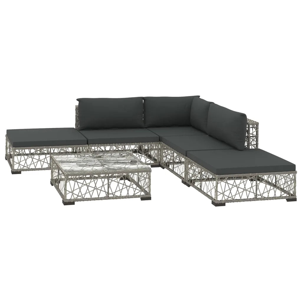 Set Divani da Giardino 6 pz con Cuscini in Polyrattan Grigio cod mxl 35639