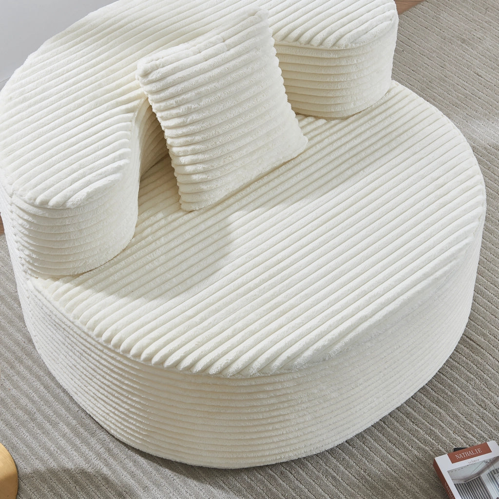 Fauteuil pouf in velluto a coste senza montaggio con cuscino, facile da pulire per salotto e camera beige