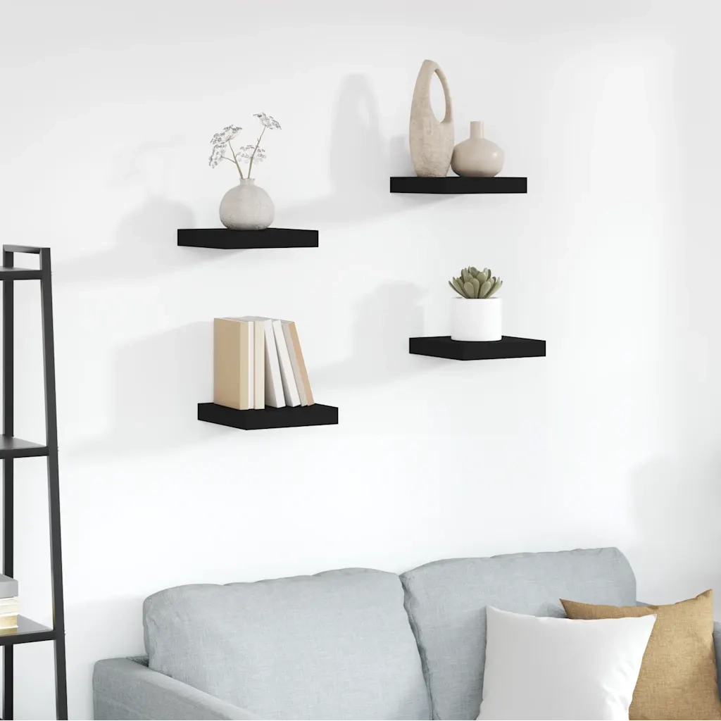Mensole a Muro 4 pz Nere 23x23,5x3,8 cm in MDF cod mxl 33131