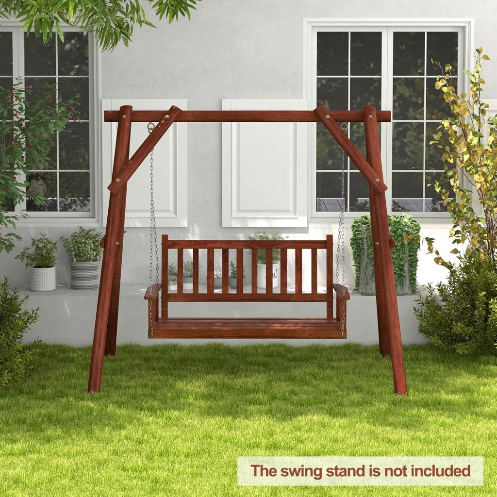 Altalena sospesa in legno per 2/3 persone con catene in metallo zincato regolabili e resistenti, con schienale a doghe e sedile per patio, giardino, 136 x 67 x 63 cm, marrone)