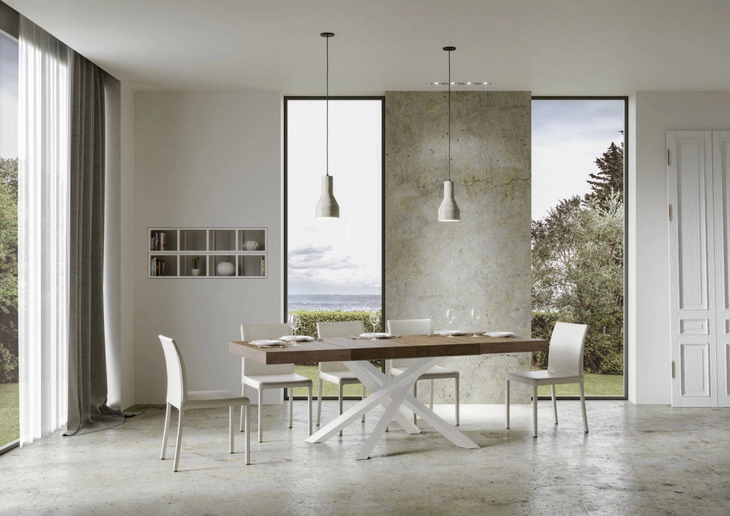 Tavolo allungabile 90x130/390 cm Volta Premium noce telaio bianco