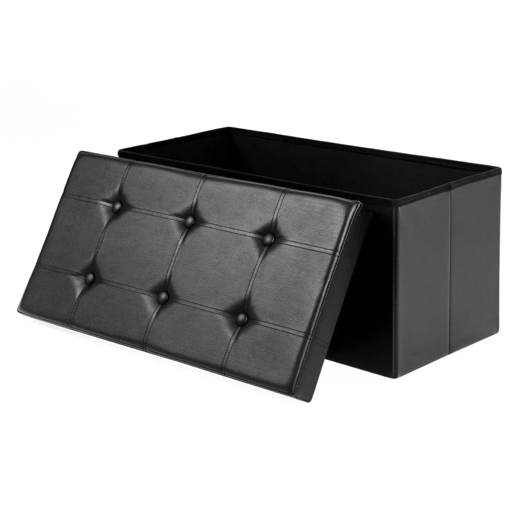 Pouf contenitore sgabello pieghevole salvaspazio portata massima 300 kg nero 76 x 38 x 38 cm 12_0003101