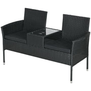 Divanetto per Esterni 2 Posti con Tavolino da Caffè 137x59x82 cm in Acciaio e Rattan PE Nero
